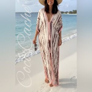 Pink Bohemian Beachwear Kimono Swimsuit Coverup Dress